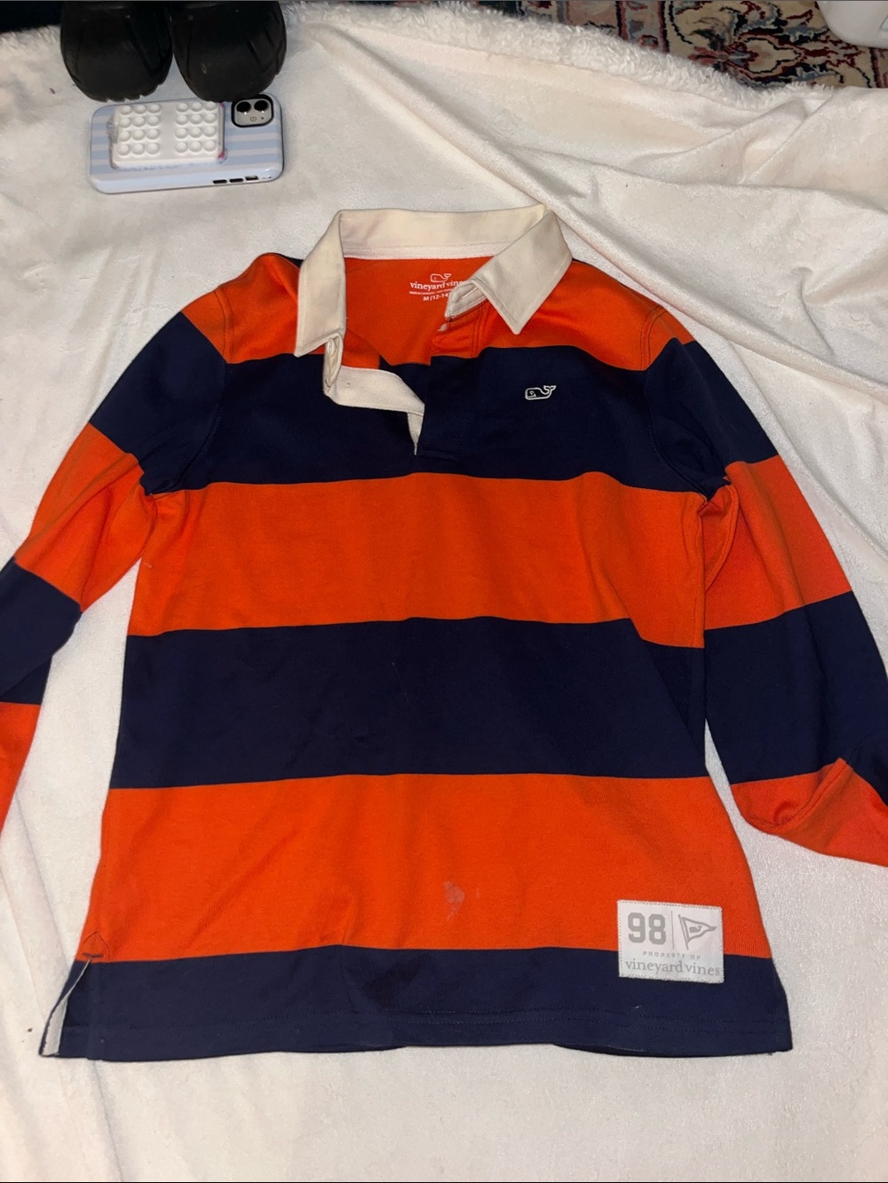 Vineyard Vines Orange & Navy Striped Rugby Polo
